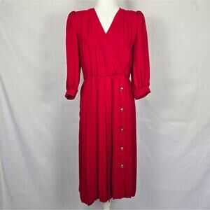Richard Warren Vintage 80's Cherry Red Midi Dress Size 6